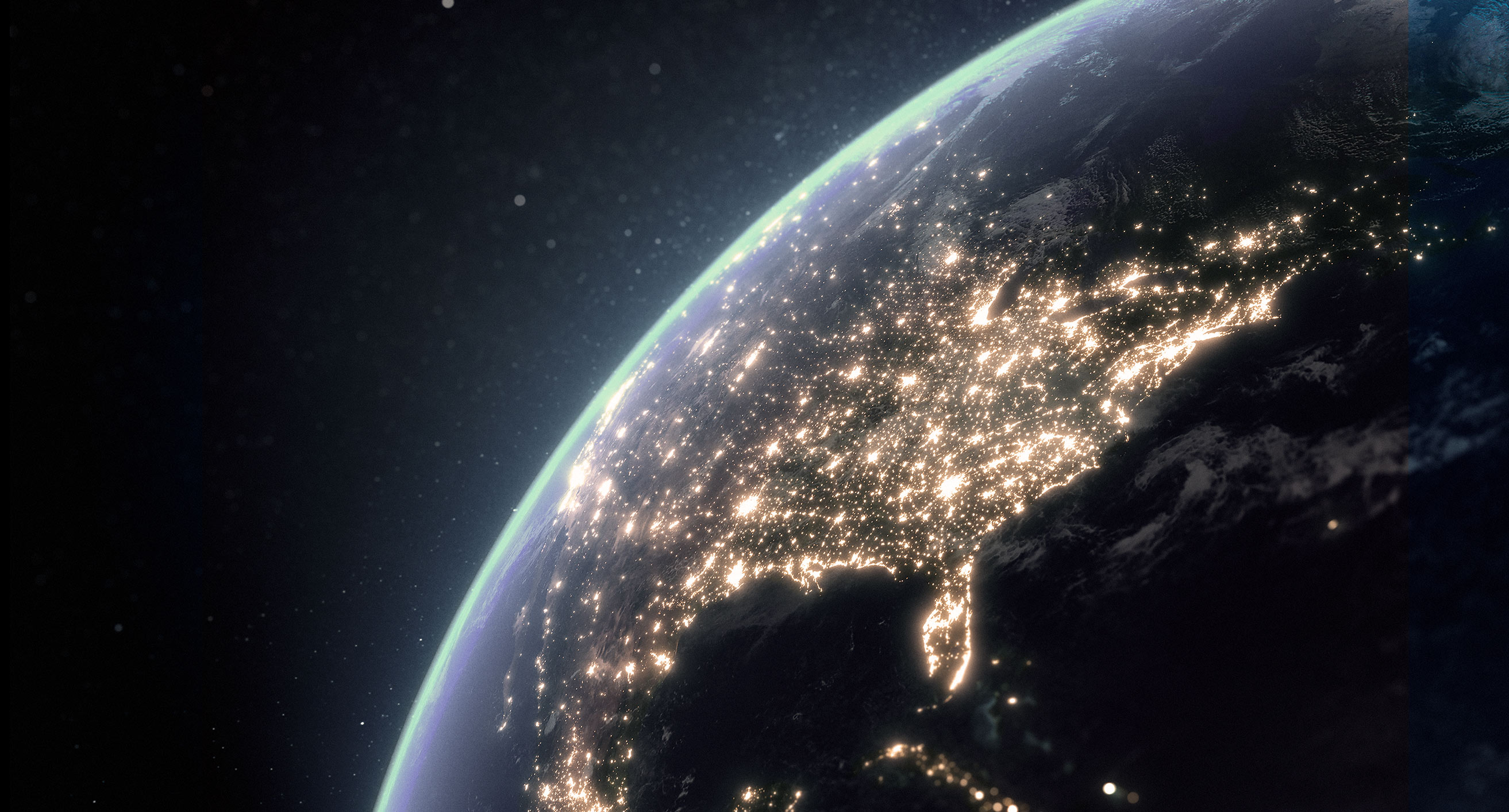 View of the earth, looking down on north america at night